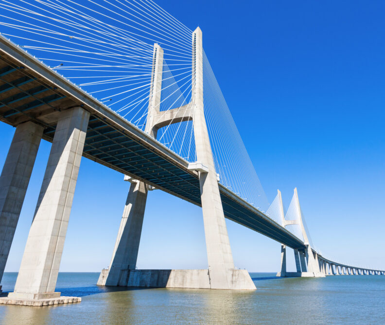 Vasco da Gama Bridge The Vasco da Gama Bridge in Lisbon, Portugal. It is the longest bridge in Europe